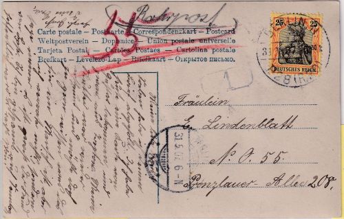DR - 25 Pfg Germania Rohrpost-Ortskarte Berlin N P28 (R20) - NO55 - 31.5.07
