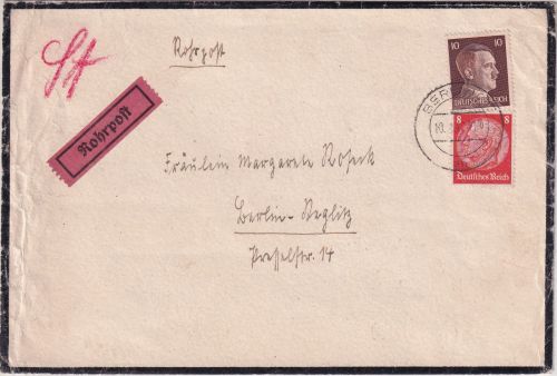 DR - 10+8 Pfg. AH/Hindenburg Rohrpost-Ortsbrief Berlin 1942