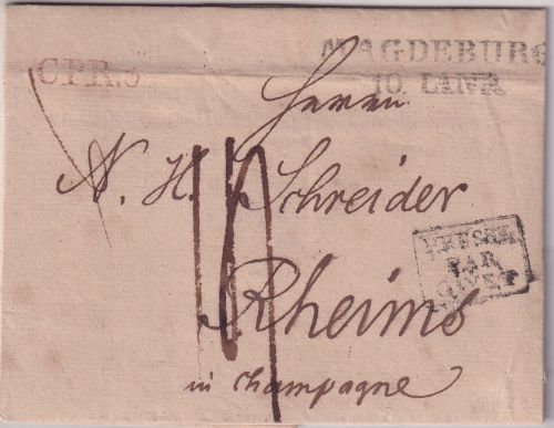 Preussen/Frankreich - Magdeburg 10. JANR L2 Portobrief n. Rheims 1826