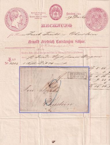 Preussen - Duisburg 20/12 Ra2 Portobrief n. Oberstein 1860 - Briefkopf !