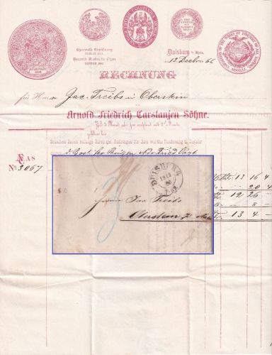 Preussen - Duisburg 13/12 66 K2 Portobrief n. Oberstein - Briefkopf !