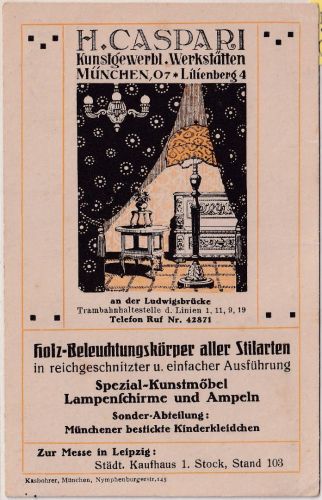 Bayern - München Caspari Kunstgewerbl. Werkstätten Werbekarte ca 1930 ungelaufen