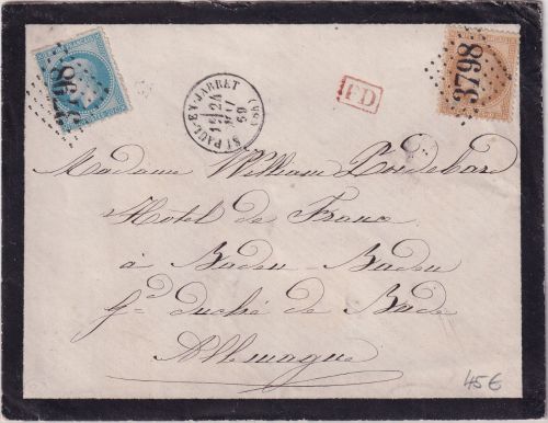Frankreich - 20+10 C. gez. Napoleon III. Brief St. Paul ey Jarret 1869