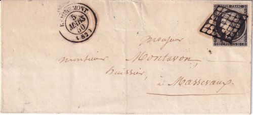 Frankreich - 20 C. Ceres geschn. Brief Hemiremont - Massevaux 1850
