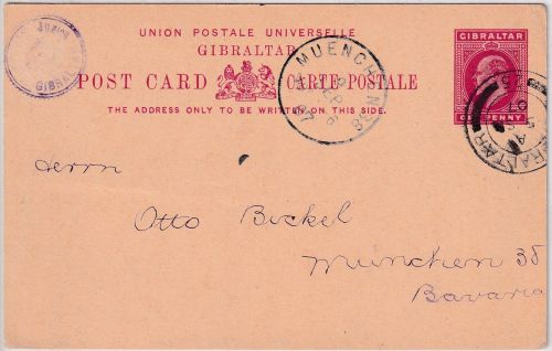 Gibraltar/Bayern - 1 P. Ganzsache n. München 1907