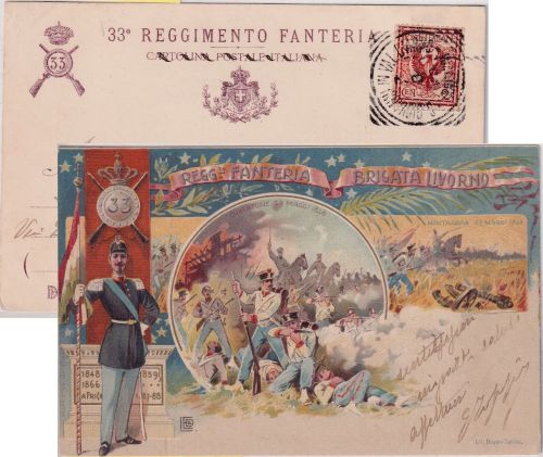 Italien - 33 Reggimento Fanteria Brigata Livorno farb Militaria-AK gelaufen 1905
