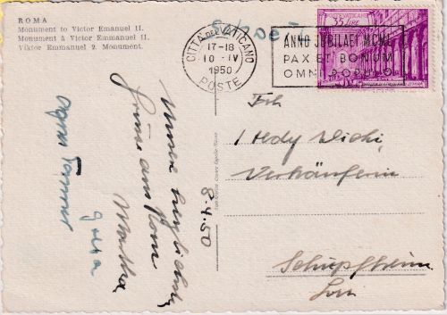 Vatikan - 35 L. Basilika S. Pauolo Karte i.d. SCHWEIZ (Schüpfheim) 1950