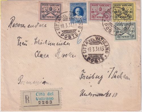Vatikan - 1,25 L. Pius XI. u.a. Einschreibebrief n. Freiberg 1931