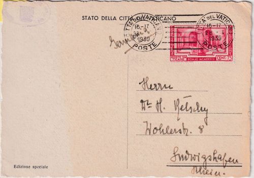 Vatikan - 75 C. Archäologie Karte n. Ludwigshafen 1939