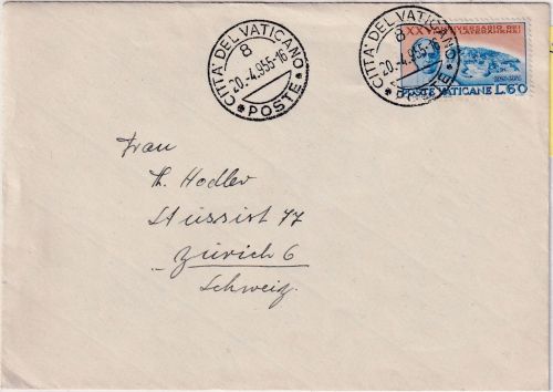 Vatikan - 60 L. Lateranverträge Brief i.d. SCHWEIZ (Zürich) 1955