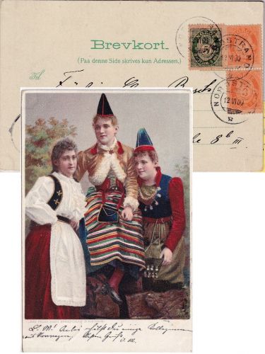 Norwegen - 2x3+5 Ö. Posthorn Karte Nordstrand - Berlin 1900