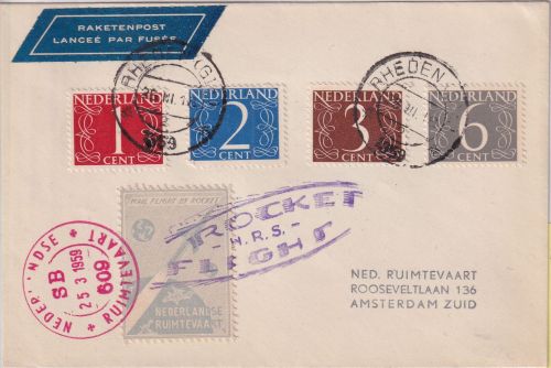 Niederlande - Rheden 1959 Nederlandse Ruimtevaart Raketenpost Brief m. Vignette