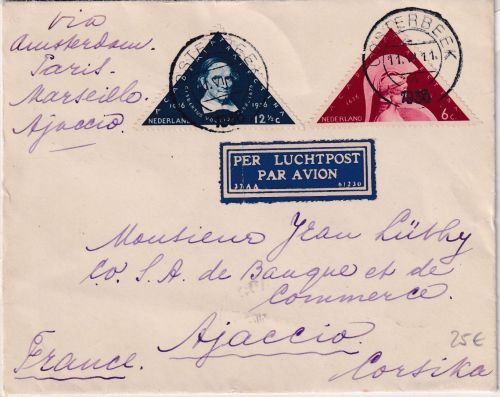 Niederlande - 6+12 1/2 C. Uni Utrecht Luftpostbrief n FRANKREICH Oosterbeek 1936