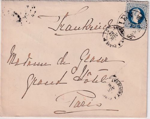 Österreich/Frankreich - 10 Kr. Ausgabe 1867 Brief Wien - Paris 1882