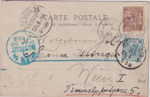 Monaco/Österreich - 10 C. Karte Monte Carlo n. Wien 1900 Nachsendung !