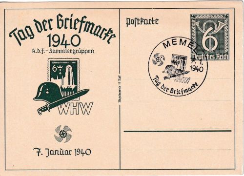 DR - Tag d. Briefmarke 1940 6 Pfg. Sonderganzsache mit SST Memel 7.1.1940