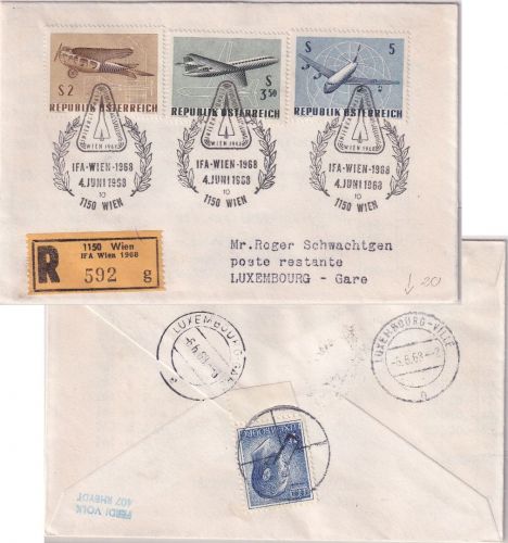 Österreich/Luxemburg - IFA Wien 1968 Einschreibebrief m. Lagergebühr