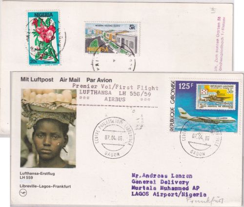 Gabun - 125 F. Boing 747 Luftpostkarte Gabun - Lagos/postlagernd 7.4.86