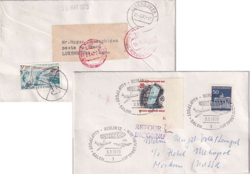 Berlin - 20 Pfg. Tag d. Briefmarke Bogenekce/Formnummer Brief i.d. UdSSR 1973