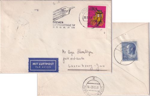 BRD - 30 Pfg FIP-Kongress UR/Formnummer Lupo-Brief n. LUXEMBURG/postlagernd 1967