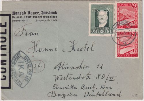 Österreich - Franz. Zensur "IKA" Firmenbrief Innsbruck - München 28.5.48