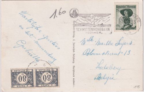 Österreich - 1 S. Trachten Karte n. BELGIEN Zell a.S. - Ledeberg 1953 Nachporto