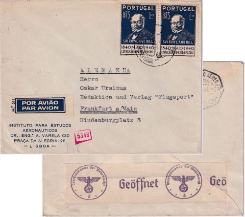 Portugal - 2x1,75 E. Rowland Hill Luftpostbrief Lissabon - Frankfurt a/M. 1941
