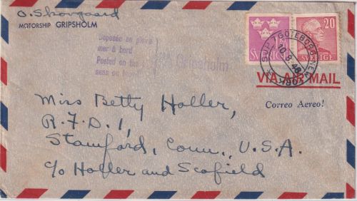Schweden - SJP 7 Göteborg New York 10.8.46 Schiffspostbrief n. USA (Stamford)