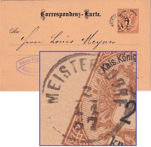 Österreich - Meistersdorf 2/11 87 kl. Fingerhut-K1 Ganzsache n. Fürth