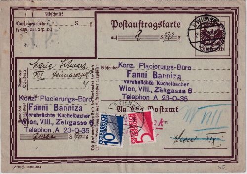 Österreich - 15g Ganzsache/Postauftragskarte Wien 1932 Retour/Nachporto