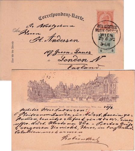Österreich - Int. Ausstellung Musik u. Theater Wien 1892 2 Kr. Privatganzsache