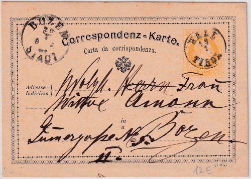 Österreich - Hall Tirol 19/7 76 kl. Fingerhut-K1 2 Kr. Ganzsache n. Bozen