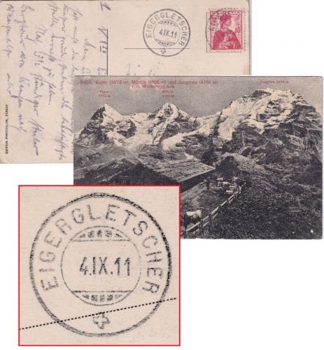 Schweiz - Eigergletscher 4. IX.11 Saisonpostamt ? Karte n. Pforzheim