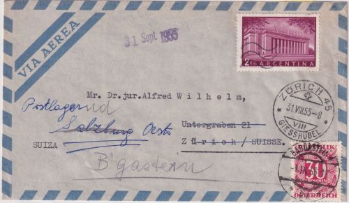 Argentinien/Schweiz/Österreich - Buenos Aires 1955 Luftpostbrief n. Zürich