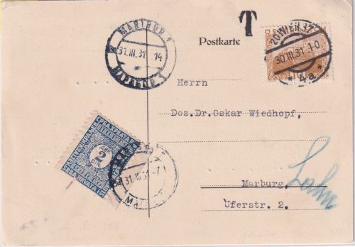 Österreich - Wien 1931 Irrläuferkarte n. SLOWENIEN (Maribor - Marburg) Nachporto