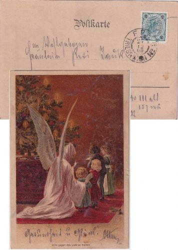 Österreich - 5 H. FJ Weihnachtskarte Bahnpost FPA No.9 Triest - Wien 1900