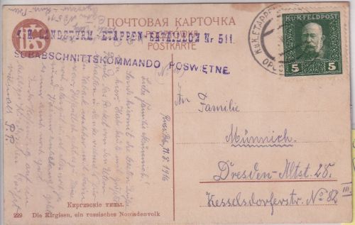 Österreich/Feldpost - 5 H. Feldpostkarte KuK Etappenpostamt Opoczno Dresden 1916