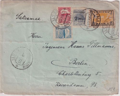 Estland - 5 M. Wikingerschiff u.a. Brief Tallinn - Berlin 1921