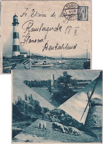 Lettland - 35 S. Staatsgründung illustr. Briefumschlag Majori - Hannover 1939
