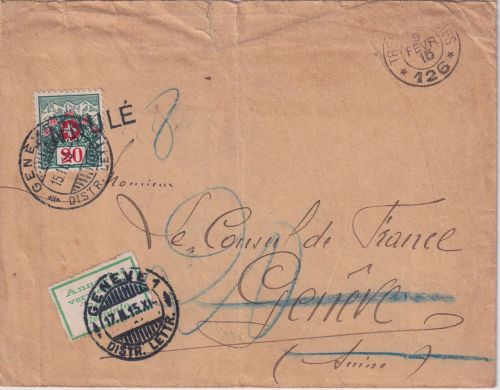 Frankreich - Tresor et Postes 126 9.2.15 Feldpostbrief i.d. SCHWEIZ - Nachporto