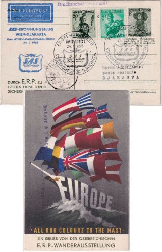 Österreich - 1 S. Trachten Privatganzsache ERP-Wanderausst. SAS-Erstflug 1958