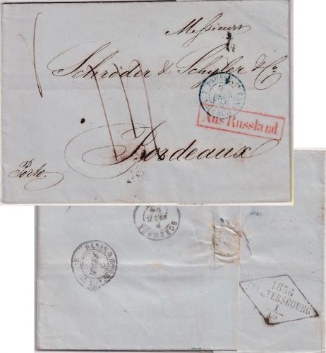 Russland - St. Petersburg 1856 Portobrief n. FRANKREICH (Bordeaux)