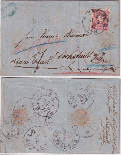 DR - 10 PfgE. Ziffer Irrläuferbrief Erfurt - Hochstadt a/Isar 1877 - mit Inhalt