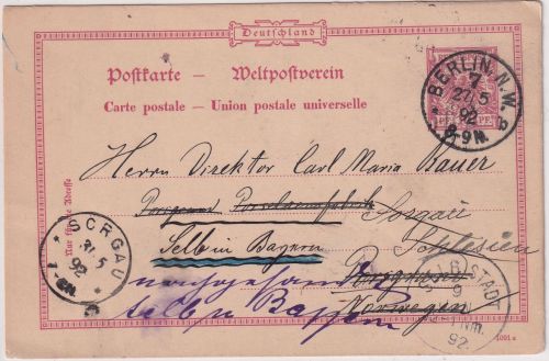 DR - 10 Pfg. K/A Ganzsache/Karte n. NORWEGEN Berlin 1892 - Irrläufer