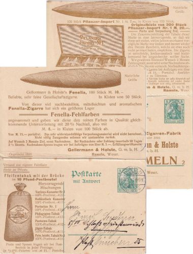 DR - 5+5 Pfg. Germania Ganzsache priv. Zudruck Hameln - Eglfing 1911