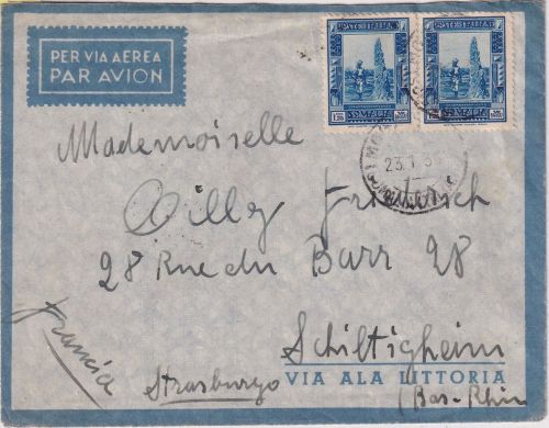 Ital. Somalia - 1x1,25 L. Freimarken Luftpostbrief n FRANKREICH Mogadischou 1935
