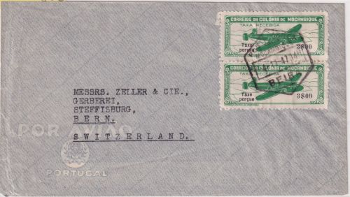 Mocambique - 2x3 E. Flugpostausgabe Luftpostbrief i.d. SCHWEIZ Beira 1947