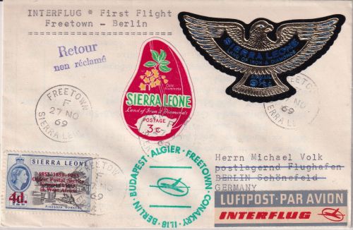 Sierra Leone - Interflug Erstflug Freetown - Berlin Luftpostbrief 1969