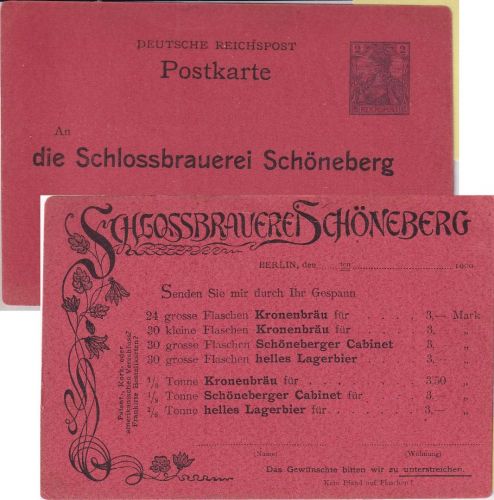 DR - Schlossbrauerei Schöneberg 2 Pfg. Germania Privatganzsache ungebraucht