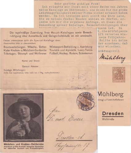 DR - Mühlberg Bekleidung Dresden 3/3 Pfg. Germania Privatganzsache 1913